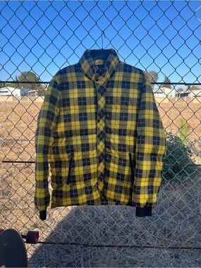 Forever 21 Yellow and Black Plaid Puffer Jacket - Men